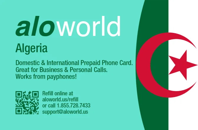 Call Algeria from United States or Canada cheap and easy with a calling card.