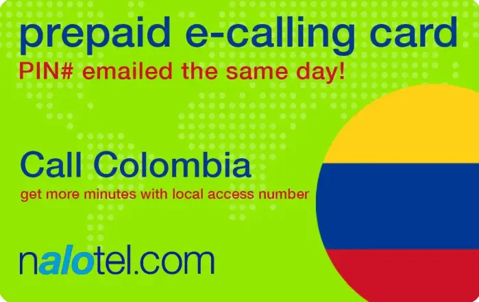 Nalotel Colombia calling card for affordable international calls from USA and Canada