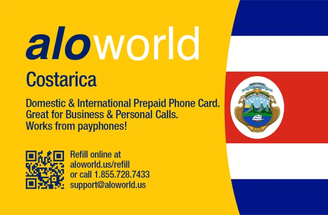 Aloworld costarica Calling Card. Call costarica from USA & Canada