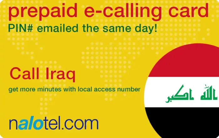 Nalotel Iraq calling card for affordable international calls from USA and Canada