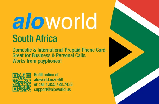 Call South Africa from United States or Canada cheap and easy with a calling card.